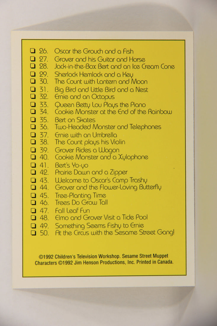 Seasame Street TV Show 1992 Trading Card Checklist #1 ENG Canada L020725