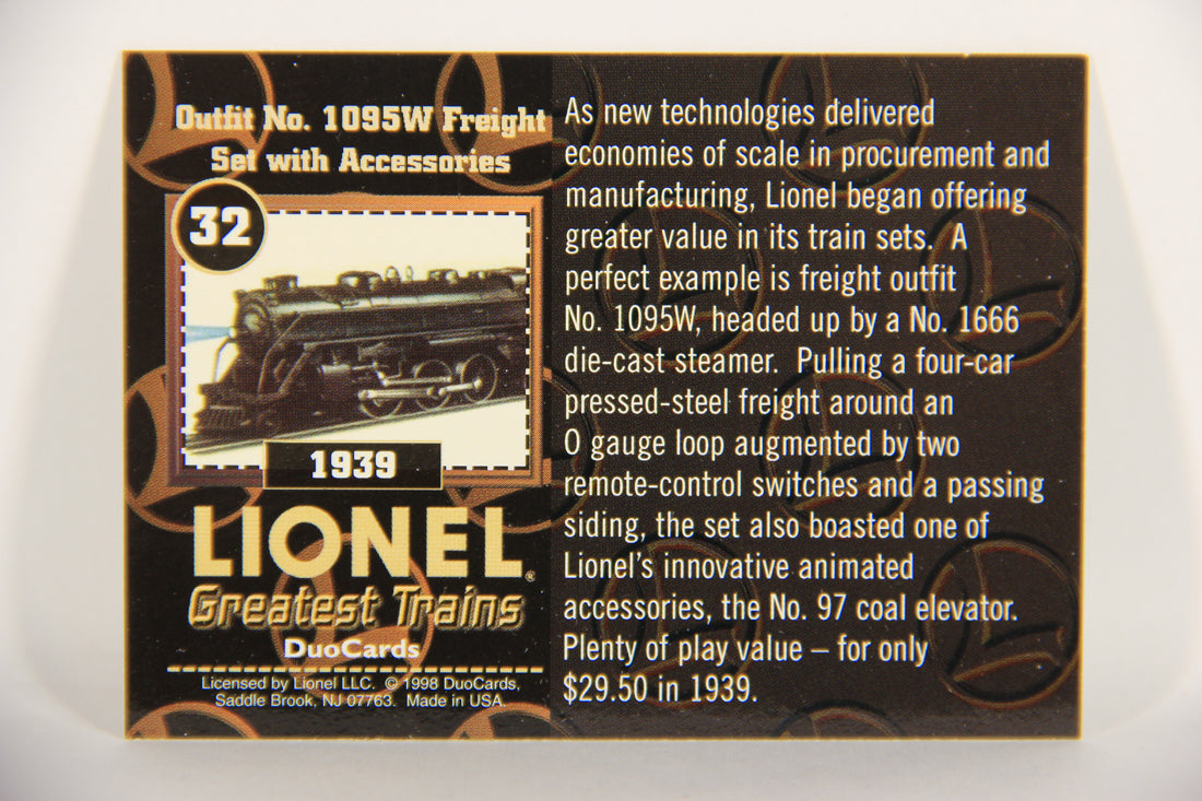 Lionel Greatest Trains 1998 Card #32 - 1939 Outfit No. 1095W Freight Set With Accessories L020803