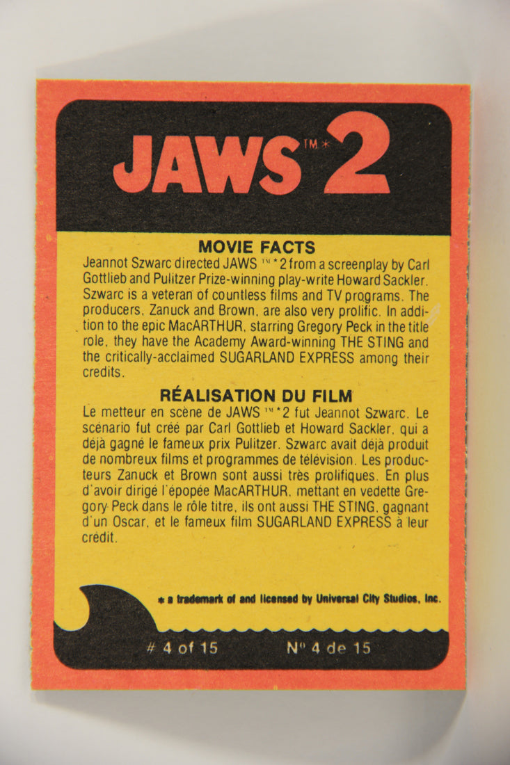Jaws 2 - 1978 Trading Card #25 Rescued From Certain Death FR-ENG OPC L020920