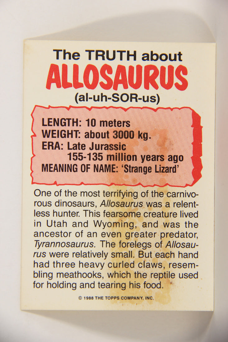 Dinosaurs Attack 1988 Vintage Sticker Trading Card #1 Allosaurus ENG L021238