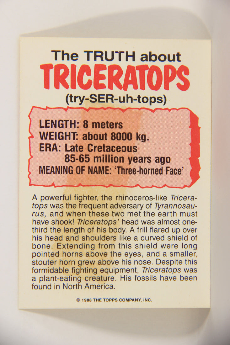 Dinosaurs Attack 1988 Vintage Sticker Trading Card #10 Triceratops ENG L021246