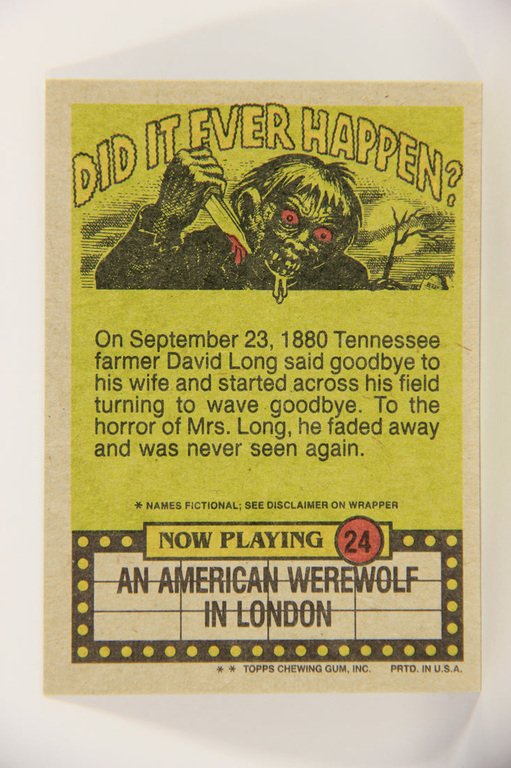 Fright Flicks 1988 Card #24 Well I'll Be A Monkey's Uncle Oh Yeah I Am - AAWIL Topps L021254