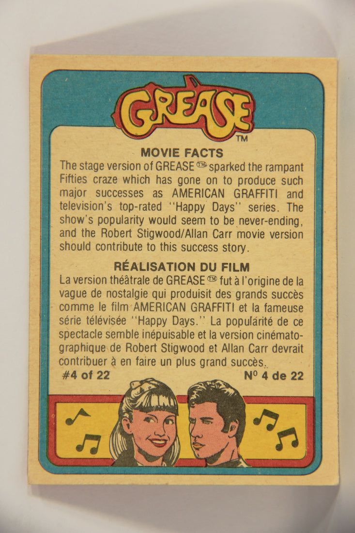 Grease 1978 Trading Card #9 John Travolta As Danny FR-ENG O-Pee-Chee L021302