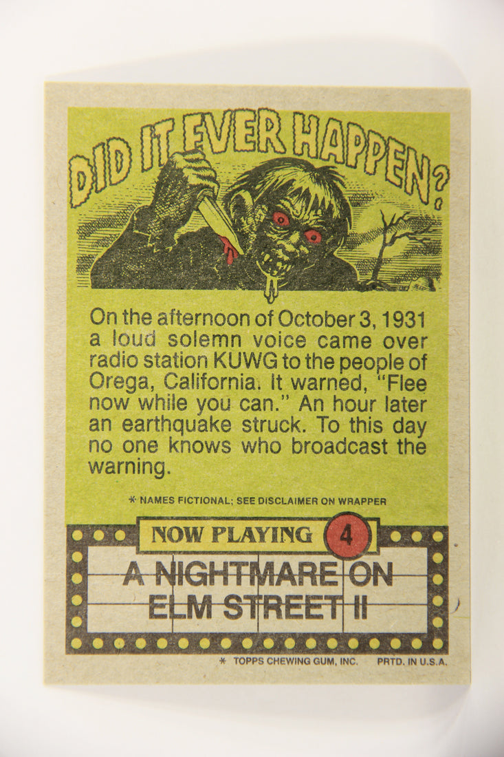 Fright Flicks 1988 Card #4 I Really Oughta Stop Gargling With Kerosene ENG Topps L021794