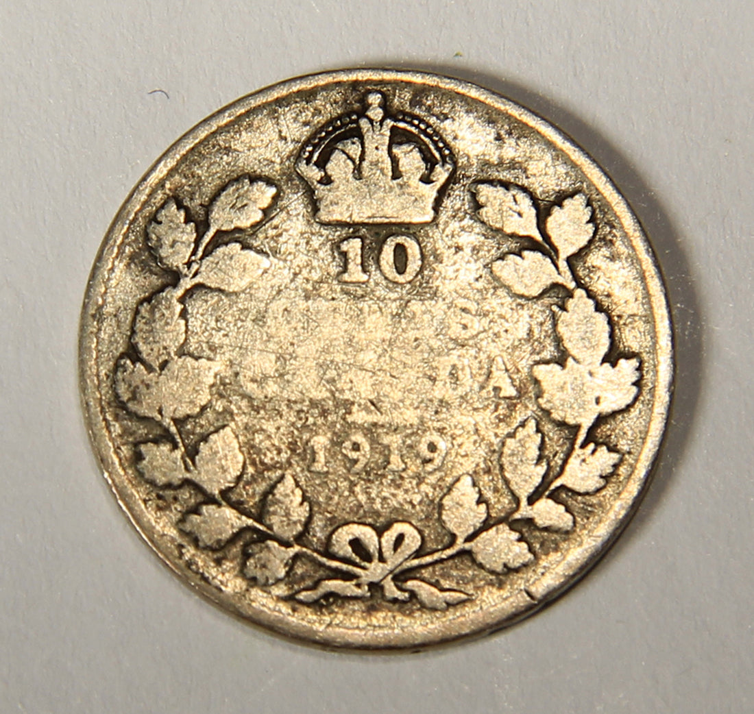 1919 Canada 10 Cents King George V - Silver Coin .925 Ten Cents L021912