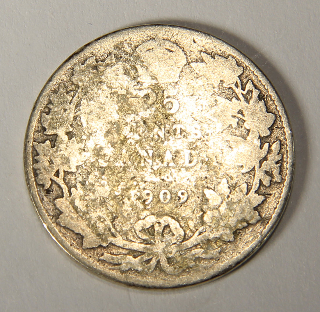 1909 Canada 25 Cents King Edward VII - Silver Coin .925 Twenty-Five Cents L021915