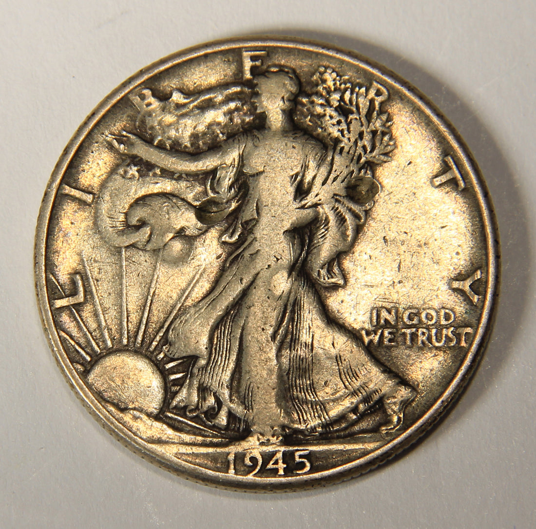 1945 United States 50 Cents Walking Liberty Half Dollar Silver Coin .900 DAMAGED L021926