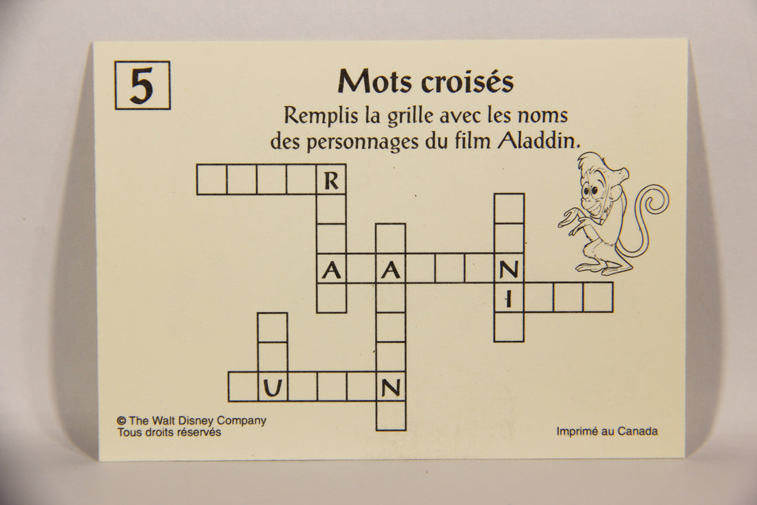 Aladdin 1993 Trading Card #5 Rajah Crossword Puzzle FRENCH Color-In Panini L021950