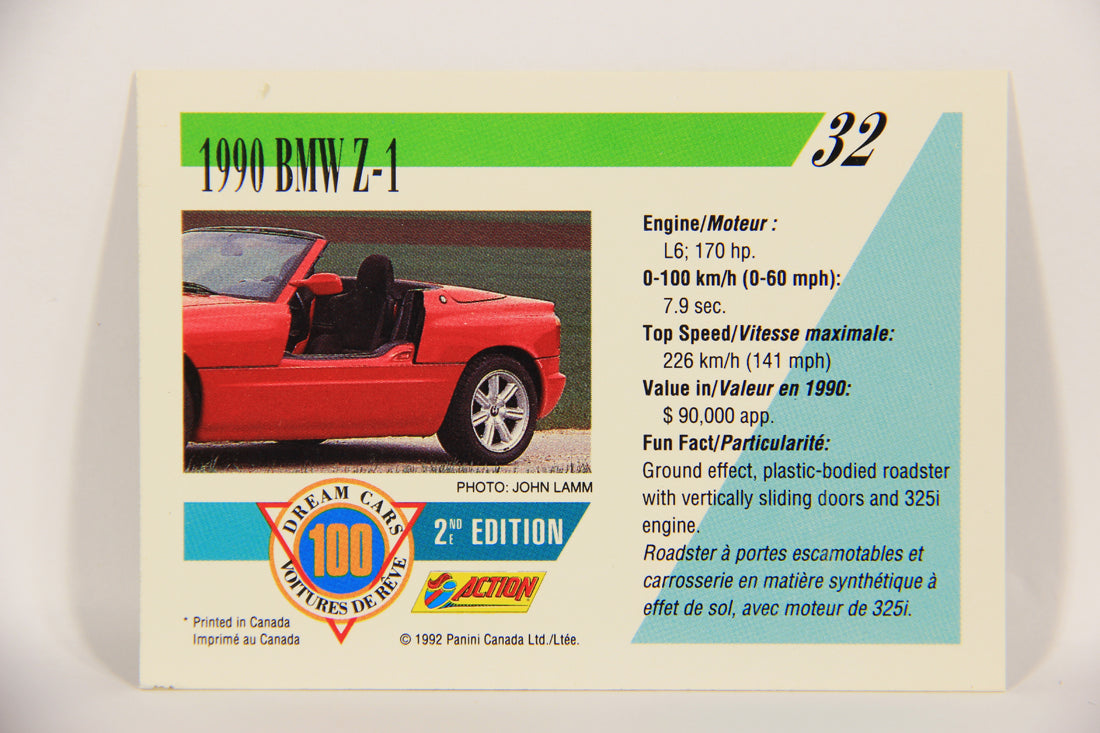 Dream Cars 2nd Edition 1992 Trading Card #32 - 1990 BMW Z-1 FR-ENG L021957