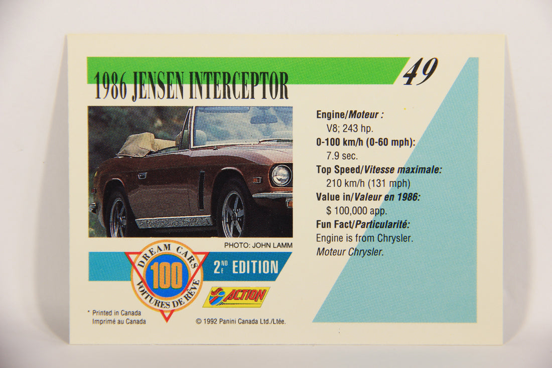 Dream Cars 2nd Edition 1992 Trading Card #49 - 1986 Jensen Interceptor L021958