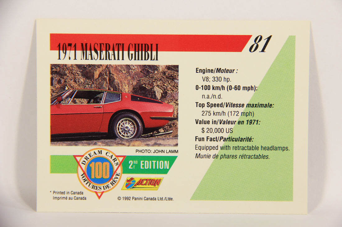 Dream Cars 2nd Edition 1992 Trading Card #81 - 1971 Maserati Ghibli FR-ENG L021962