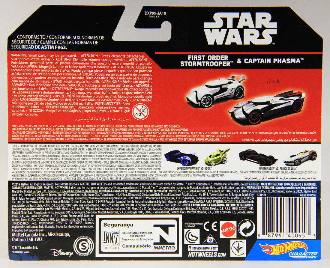 Star Wars First Order Stormtrooper And Captain Phasma 2-Pack Hot Wheels Character Cars MOC L001165