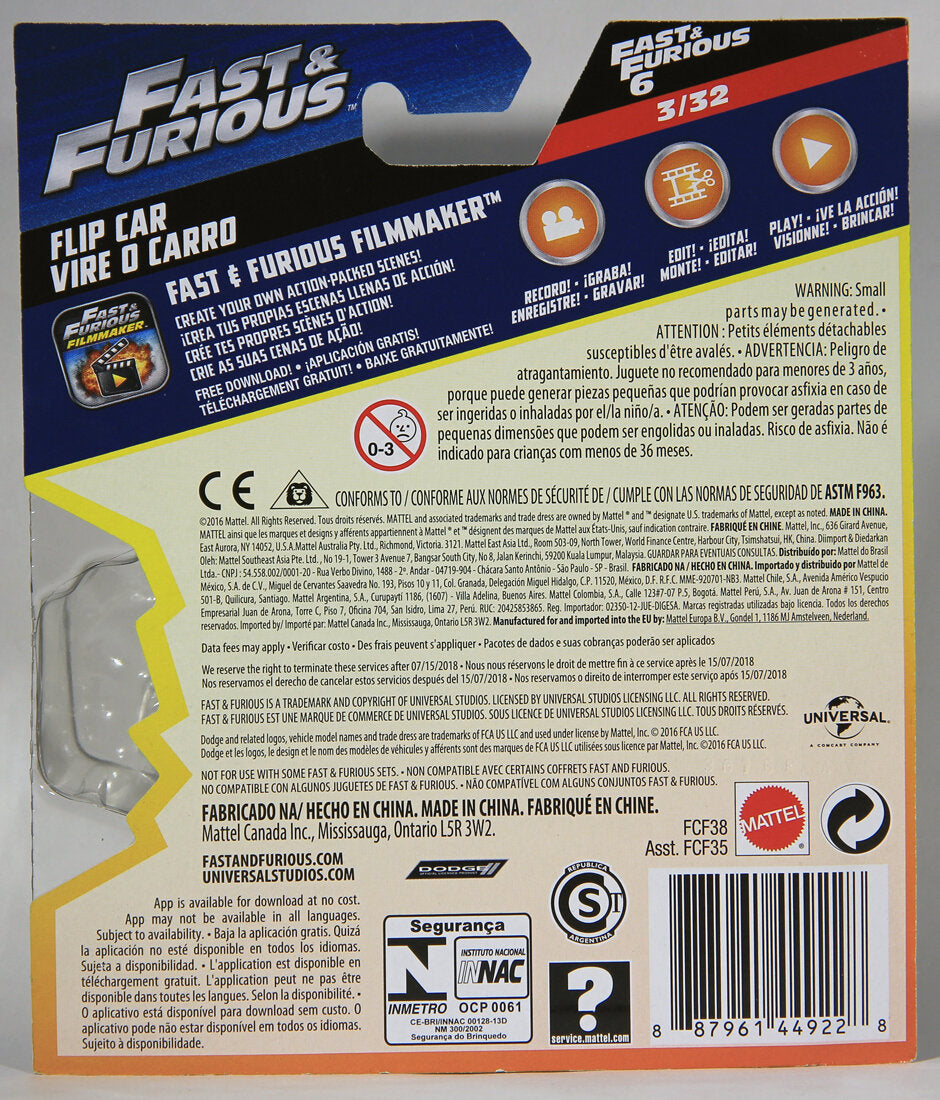 Mattel Die-Cast 2016 Flip Car Vire O Carro Fast & Furious #3/32 L001465