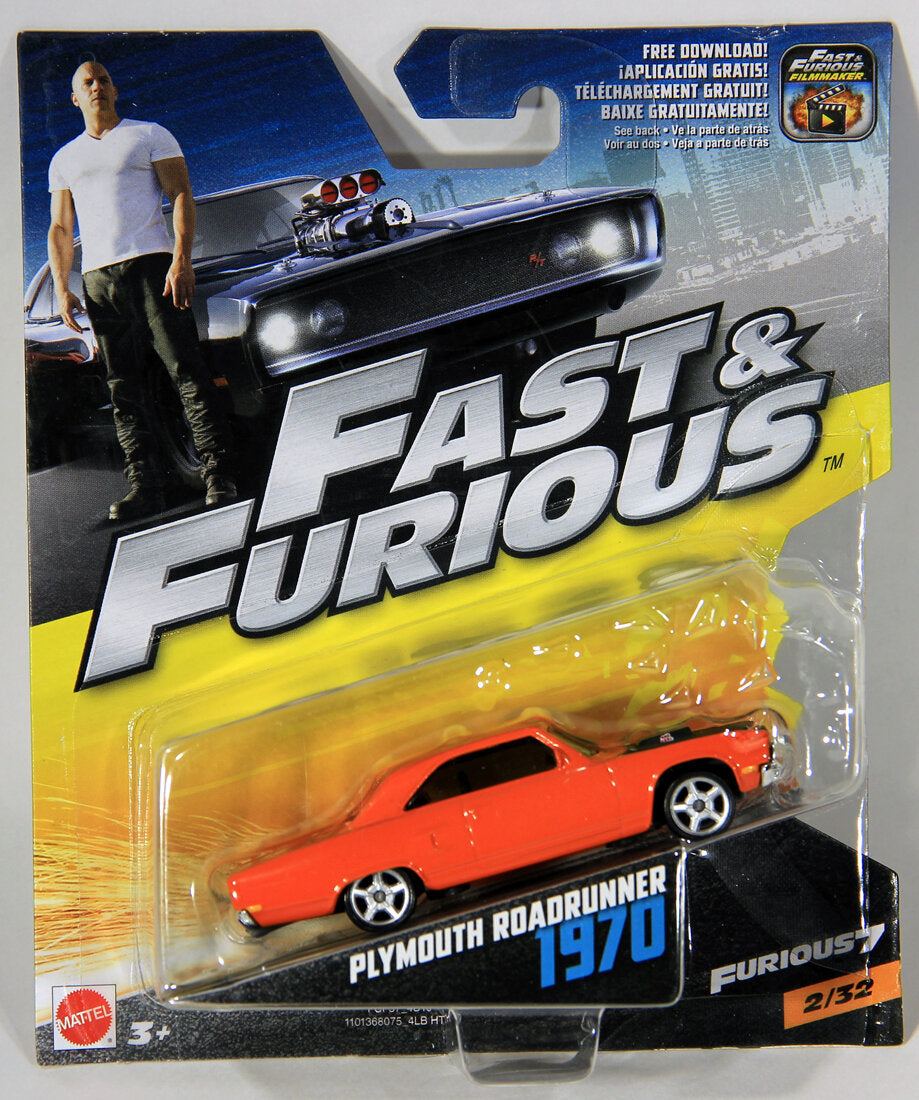 Mattel Die-Cast 2016 Plymouth Roadrunner 1970 Fast & Furious #2/32 L001466