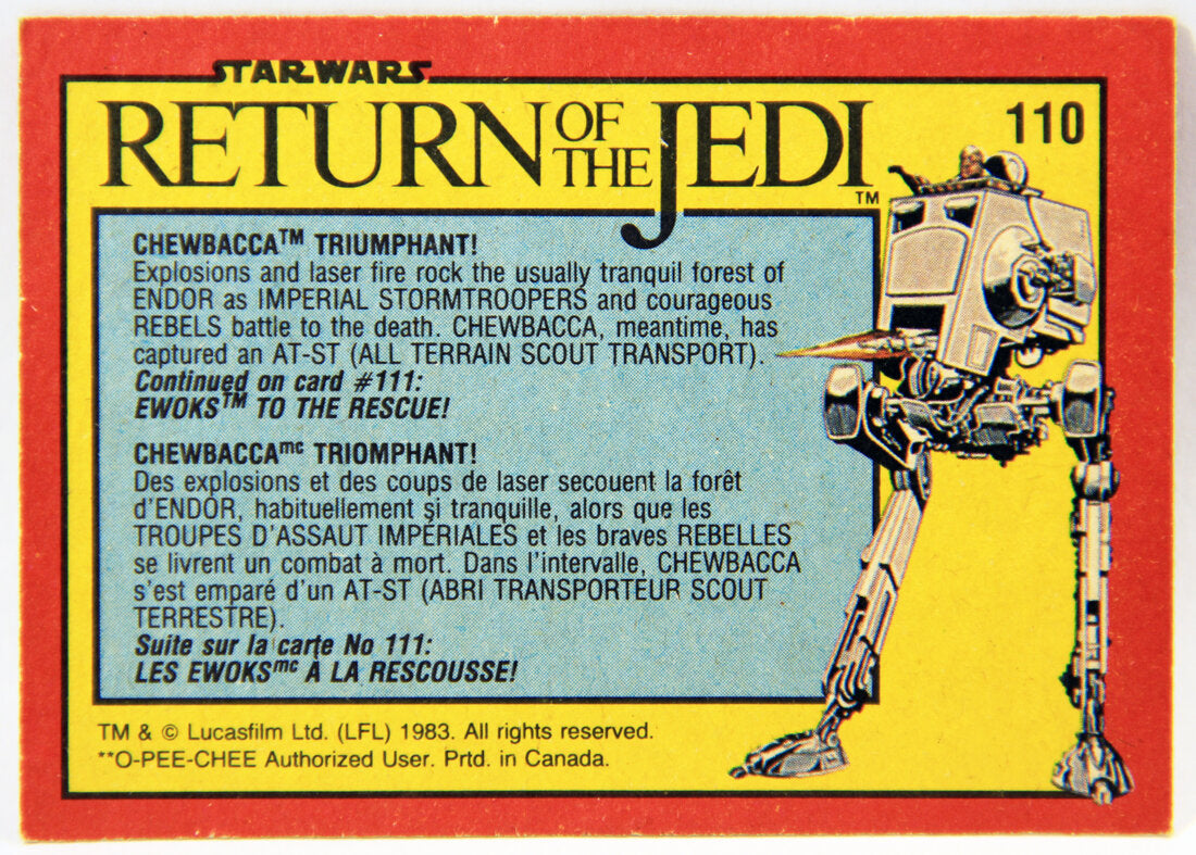 Star Wars ROTJ 1983 Trading Card #110 Chewbacca Triumphant FR-ENG Canada L001743