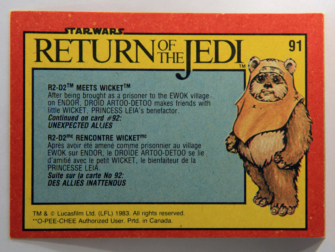 Star Wars ROTJ 1983 Trading Card #91 R2-D2 Meets Wicket FR-ENG Canada L001998