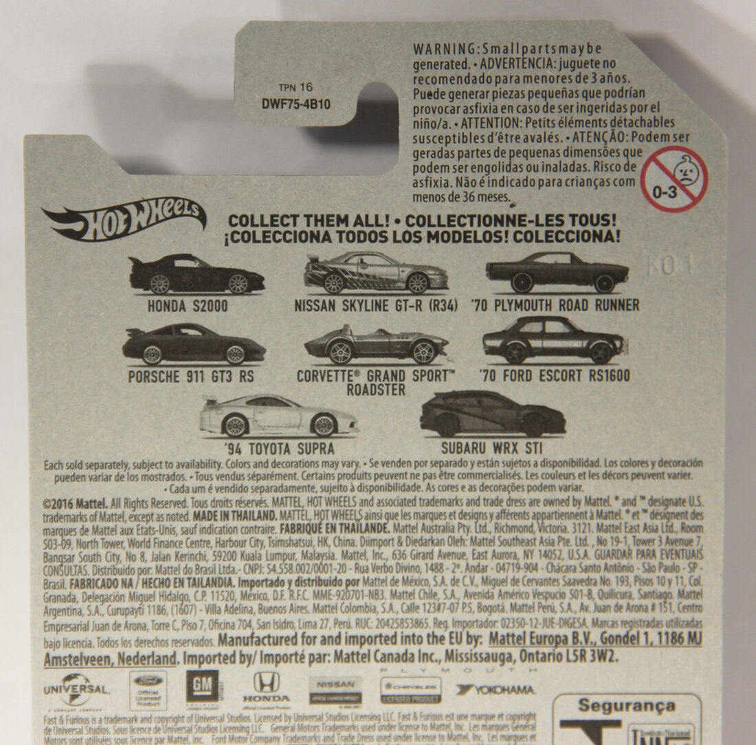 Hot Wheels 2016 Die-Cast 70' Ford Escort RS1600 Fast & Furious #6/8 L002274