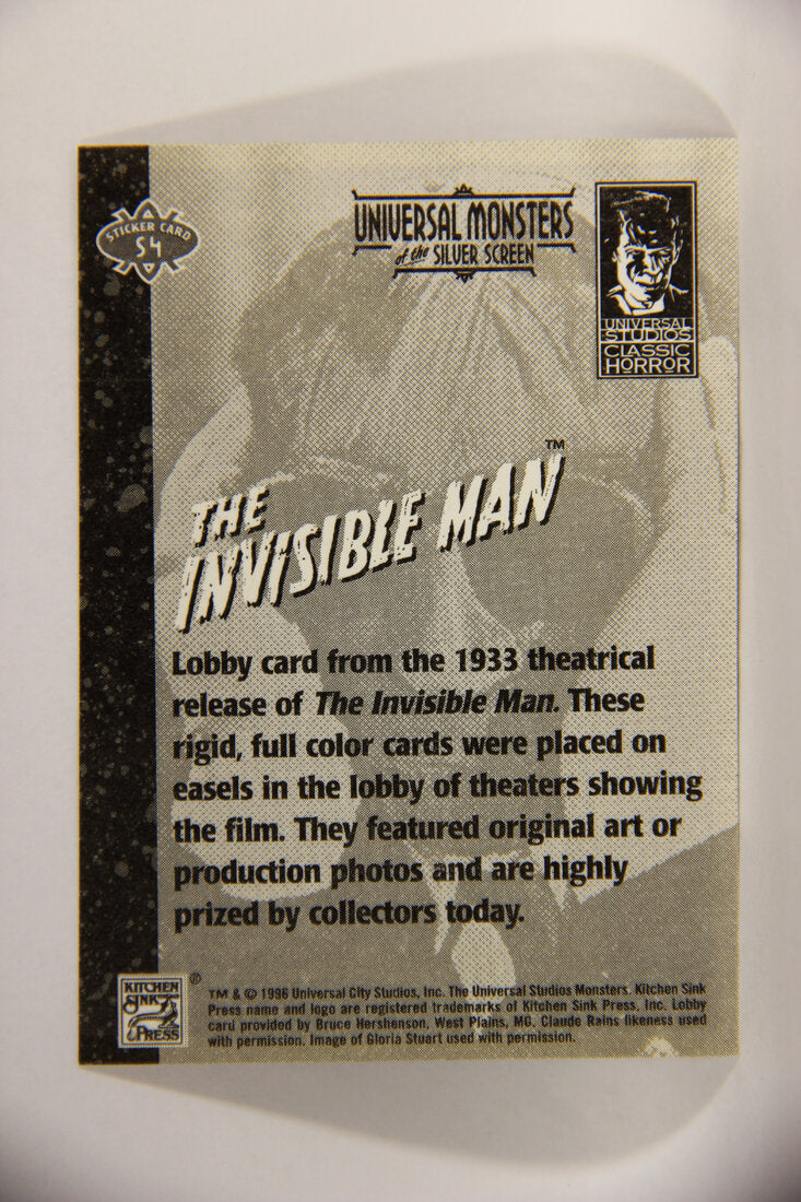 Universal Monsters Of The Silver Screen 1996 Sticker Card #S4 The Invisible Man 1933 L003123