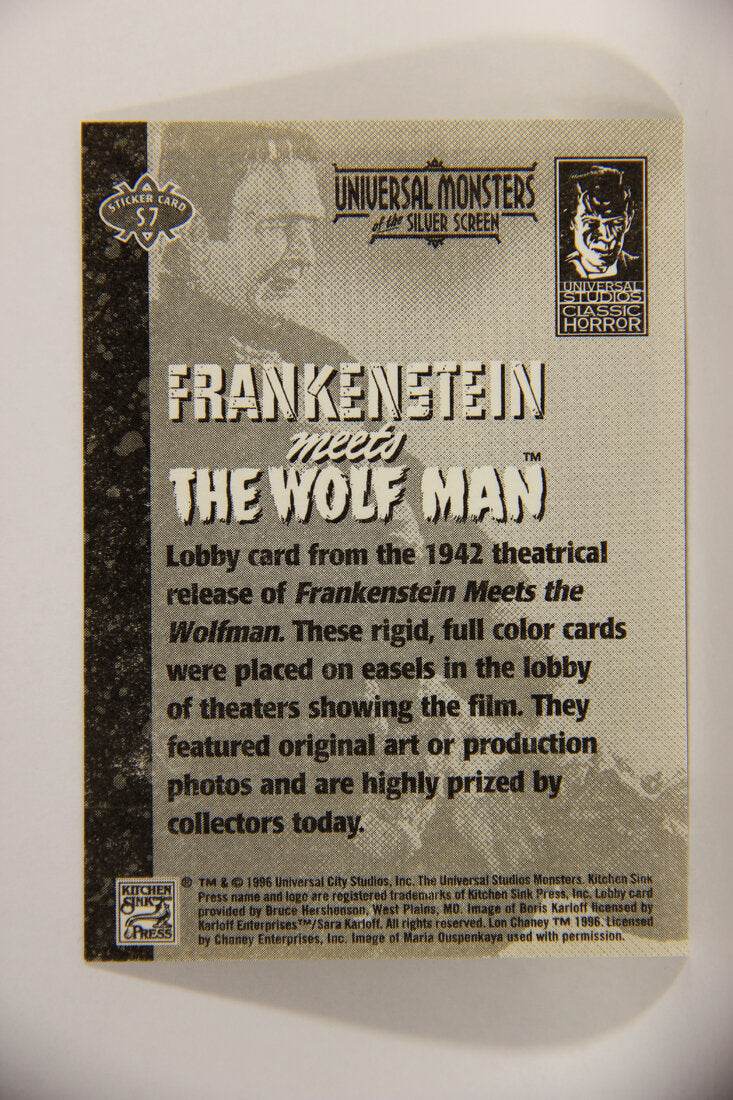 Universal Monsters Of Silver Screen 1996 Sticker #S7 Frankenstein Meets The Wolfman 1942 L003126