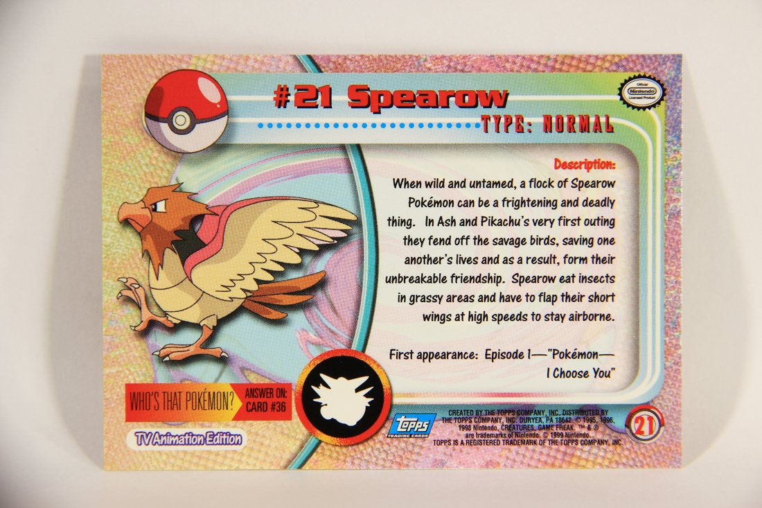 Pokémon Card Spearow #21 TV Animation Blue Logo 1st Print ENG L003843
