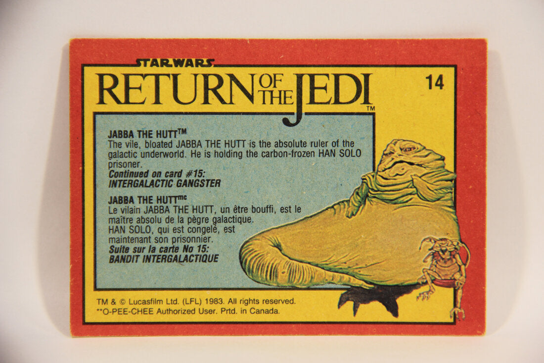 Star Wars ROTJ 1983 Trading Card #14 Jabba The Hutt FR-ENG Canada L004438