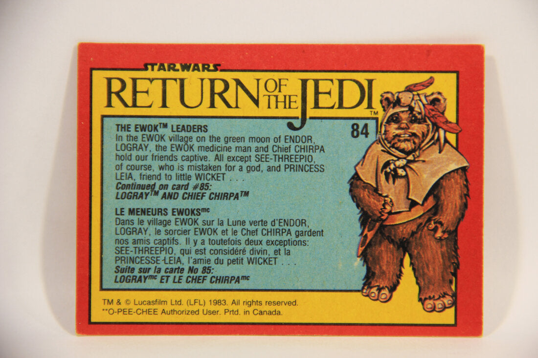 Star Wars ROTJ 1983 Trading Card #84 The Ewok Leaders FR-ENG Canada L004480