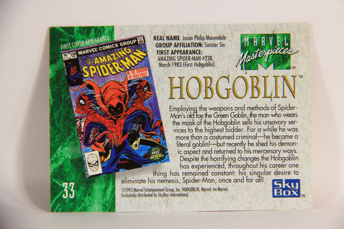 Marvel Masterpieces 1992 Trading Card #33 Hobgoblin ENG SkyBox L005128