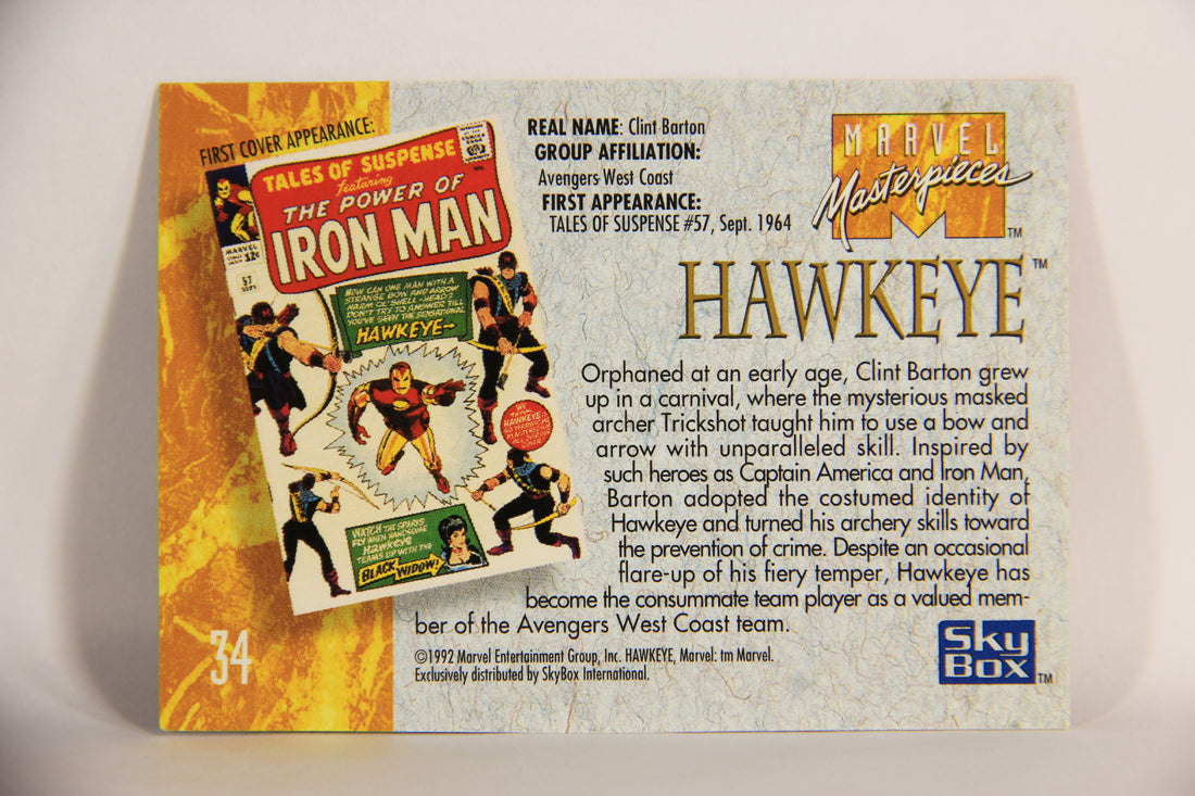Marvel Masterpieces 1992 Trading Card #34 Hawkeye ENG SkyBox L005129