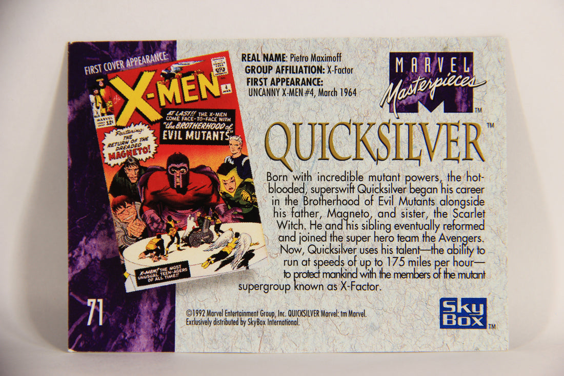 Marvel Masterpieces 1992 Trading Card #71 Quicksilver ENG SkyBox L005166