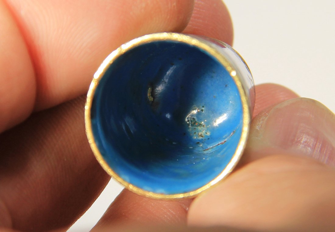 Vintage Brass Enamel Sewing Thimble Dog And Floral Cloisonné Pattern L005862