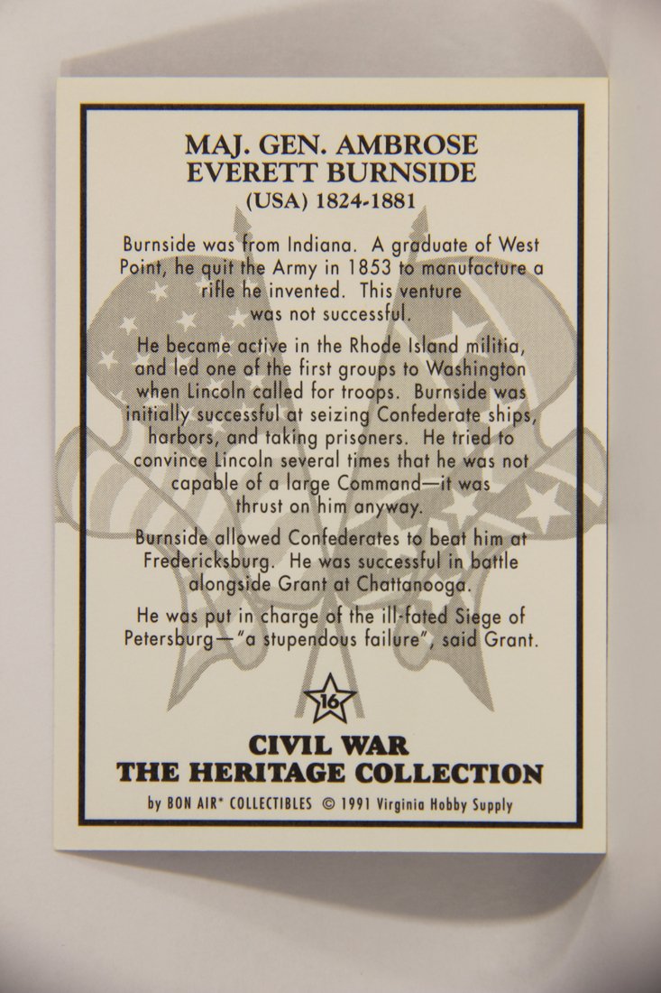 The Civil War Heritage Collection 1991 Trading Card #16 Maj. General Ambrose Everett Burnside L007994