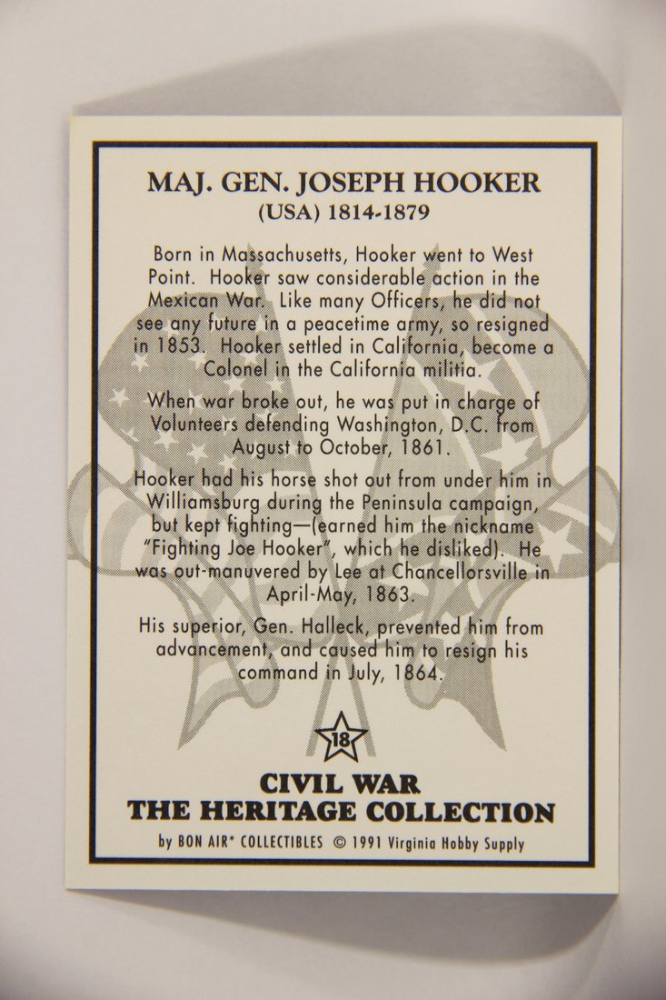 The Civil War Heritage Collection 1991 Trading Card #18 Major General Joseph Hooker USA L007996