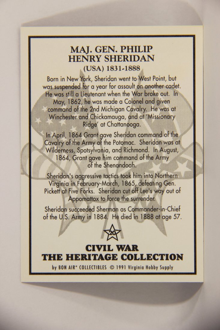 The Civil War Heritage Collection 1991 Trading Card #20 Major Gen. Philip Henry Sheridan USA L007998