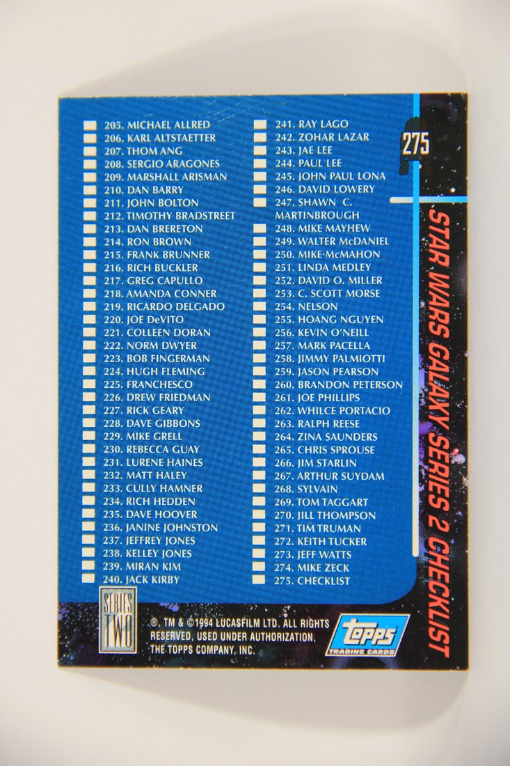 Star Wars Galaxy 1994 Topps Trading Card #275 Checklist 141-275 ENG L008379
