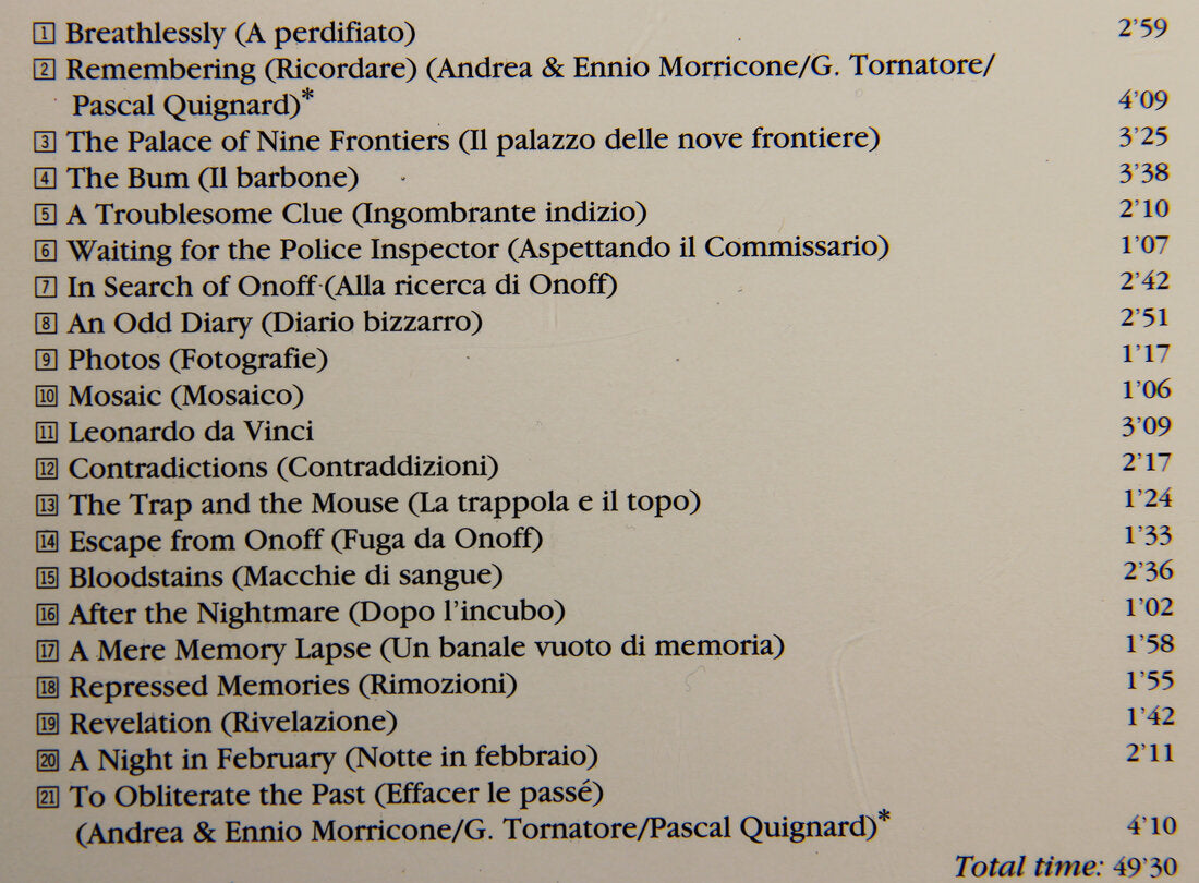 A Pure Formality Soundtrack 1994 OST Ennio Moricone USA L009277