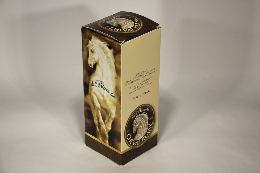 Cheval Blanc la Blanche Beer Pilsner Glass FR-ENG Box Canada Montreal Horse Logo L009598