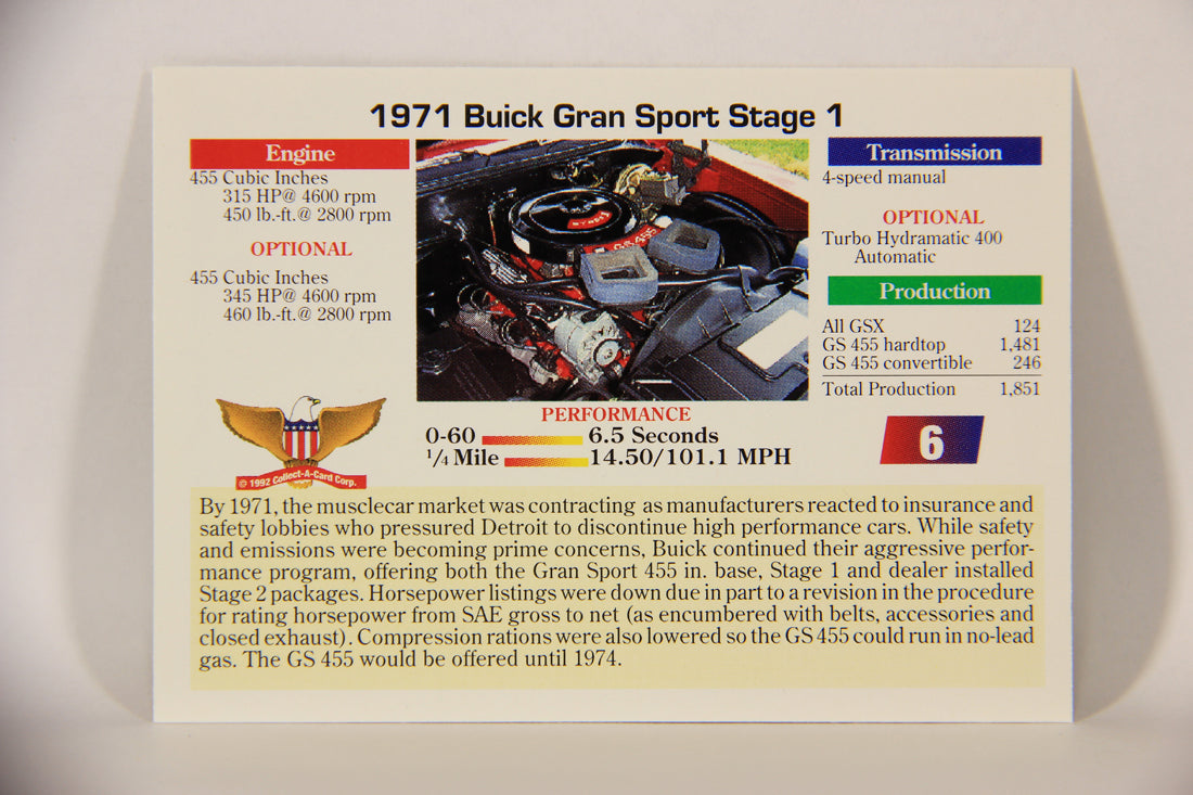 Musclecars 1992 Trading Card #6 - 1971 Buick Gran Sport Stage 1 L011348