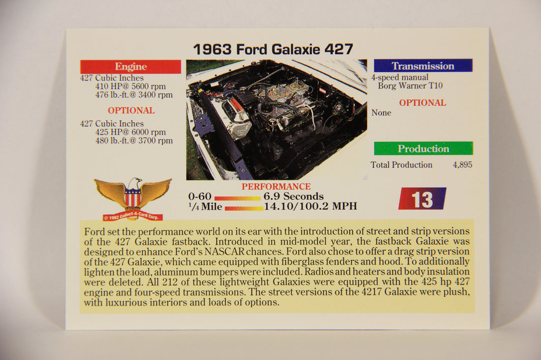 Musclecars 1992 Trading Card #13 - 1963 Ford Galaxie 427 L011355