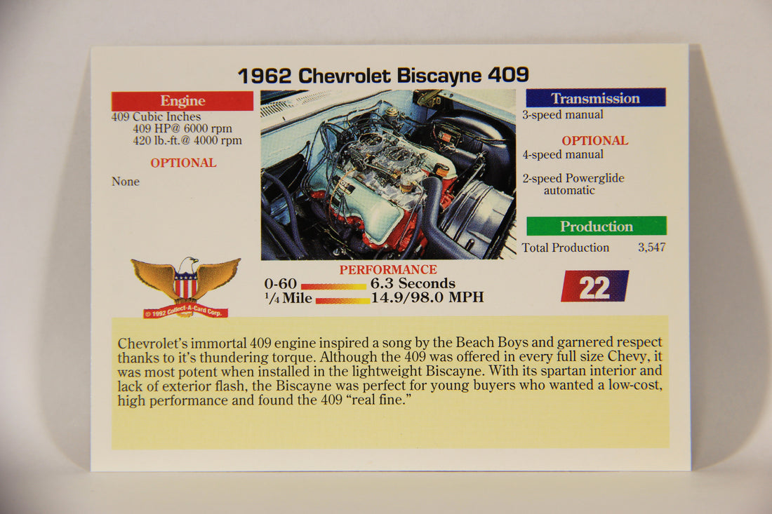 Musclecars 1992 Trading Card #22 - 1962 Chevrolet Biscayne 409 L011364
