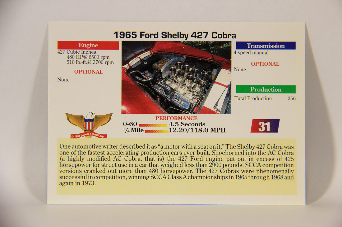 Musclecars 1992 Trading Card #31 - 1965 Ford Shelby 427 Cobra L011373