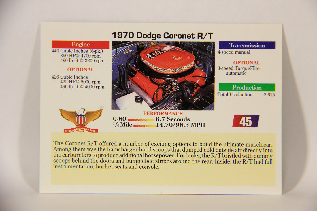 Musclecars 1992 Trading Card #45 - 1970 Dodge Coronet R/T L011387