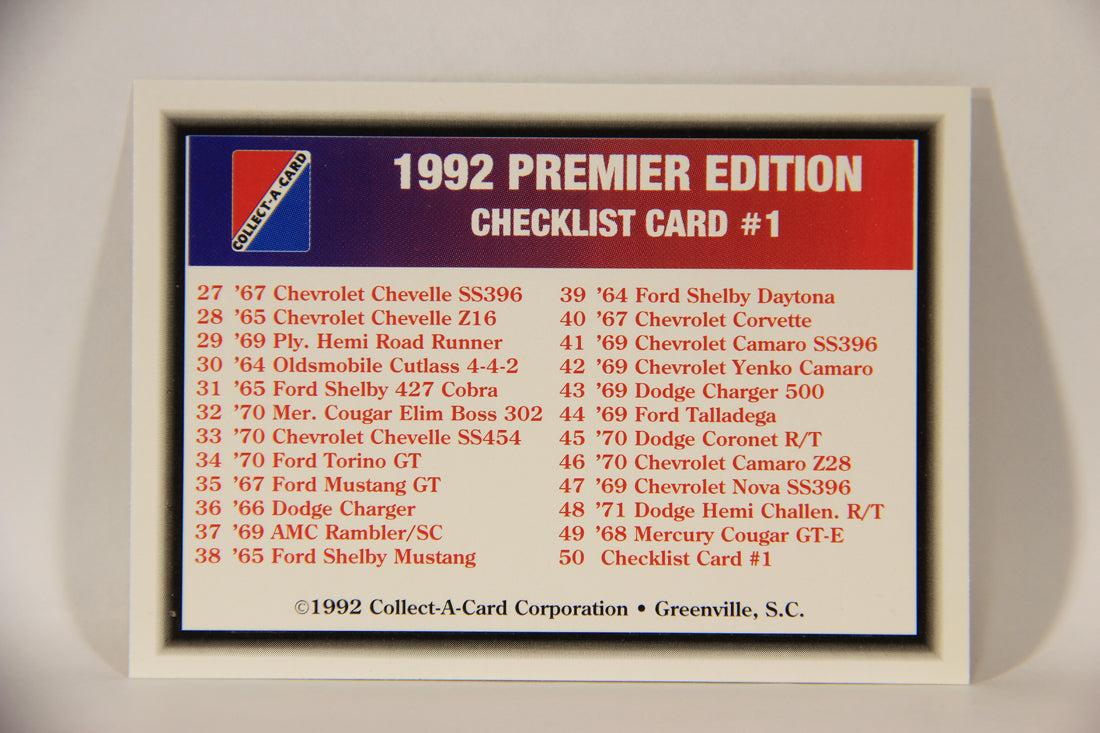 Musclecars 1992 Trading Card #50 Checklist Card #1 L011392