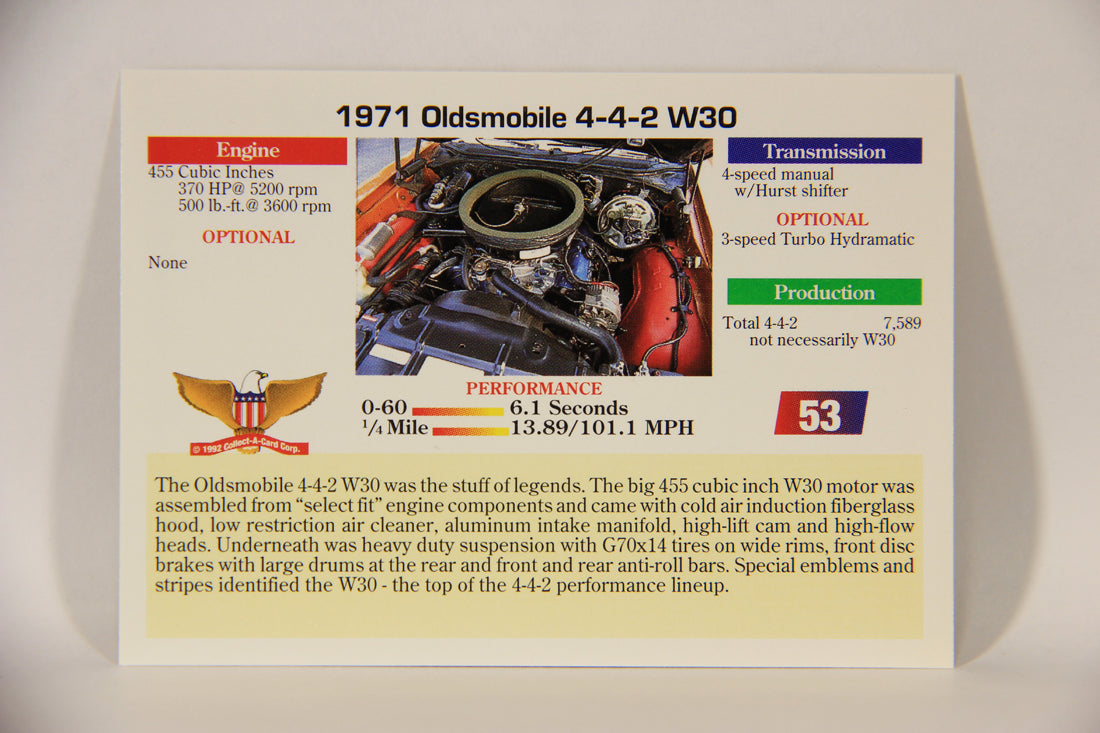 Musclecars 1992 Trading Card #53 - 1971 Oldsmobile 4-4-2 W30 L011395