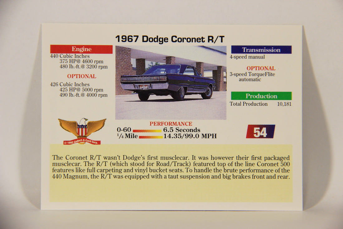 Musclecars 1992 Trading Card #54 - 1967 Dodge Coronet R/T L011396