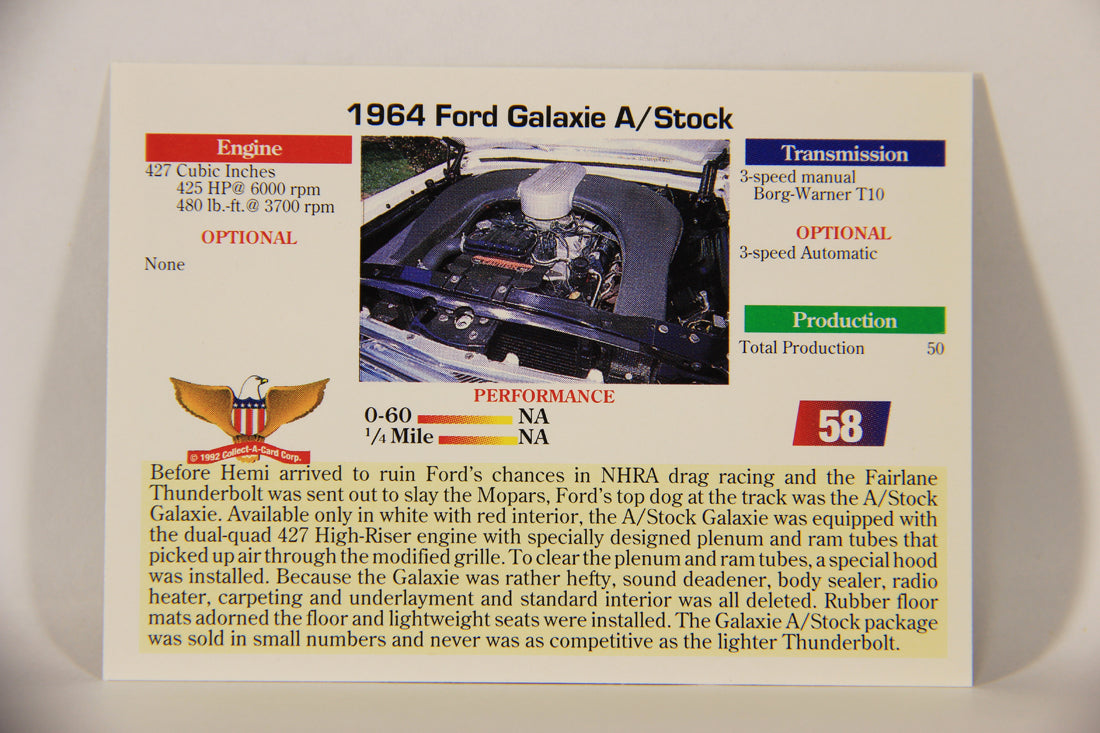 Musclecars 1992 Trading Card #58 - 1969 1964 Ford Galaxie A/Stock L011400