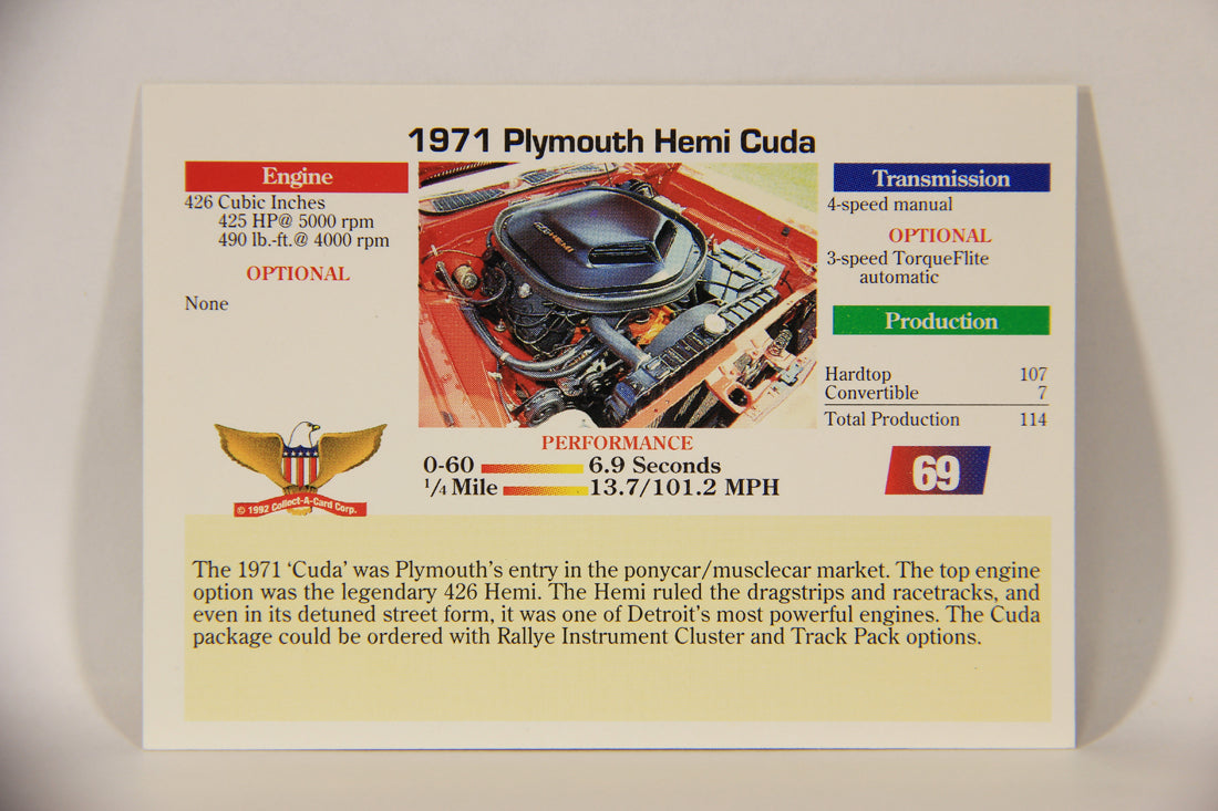 Musclecars 1992 Trading Card #69 - 1971 Plymouth Hemi Cuda L011411