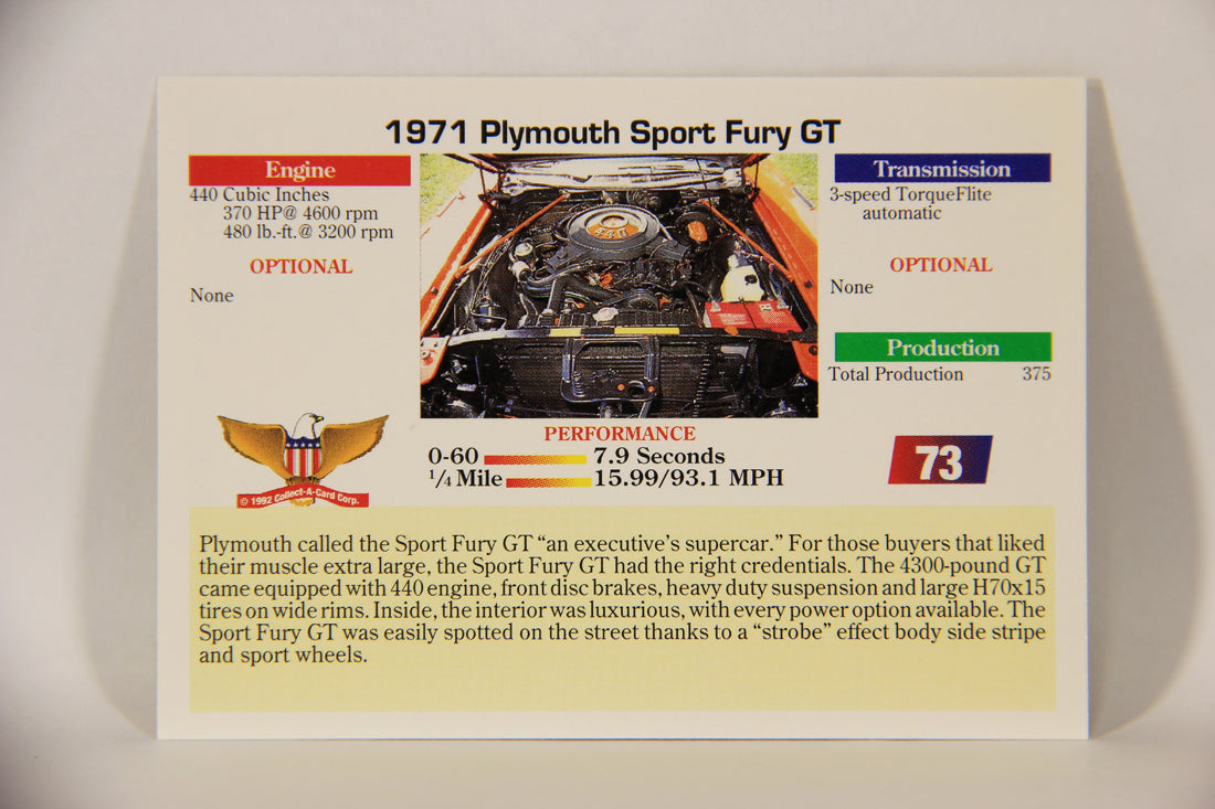 Musclecars 1992 Trading Card #73 - 1971 Plymouth Sport Fury GT L011415