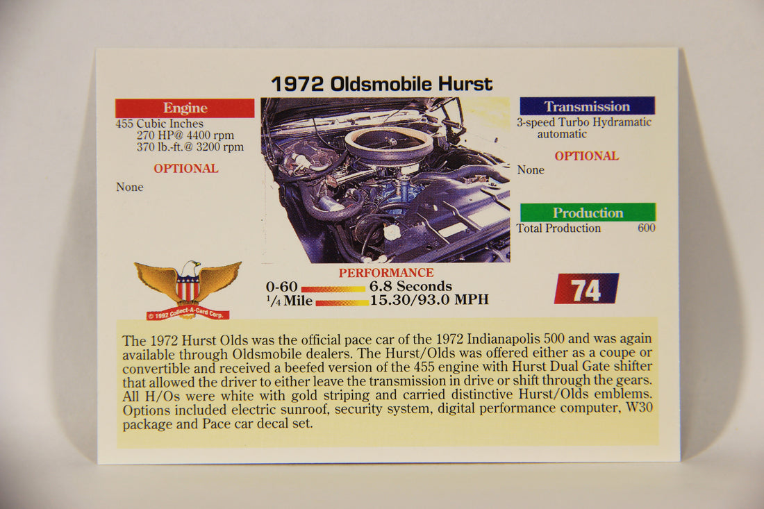 Musclecars 1992 Trading Card #74 - 1972 Oldsmobile Hurst L011416