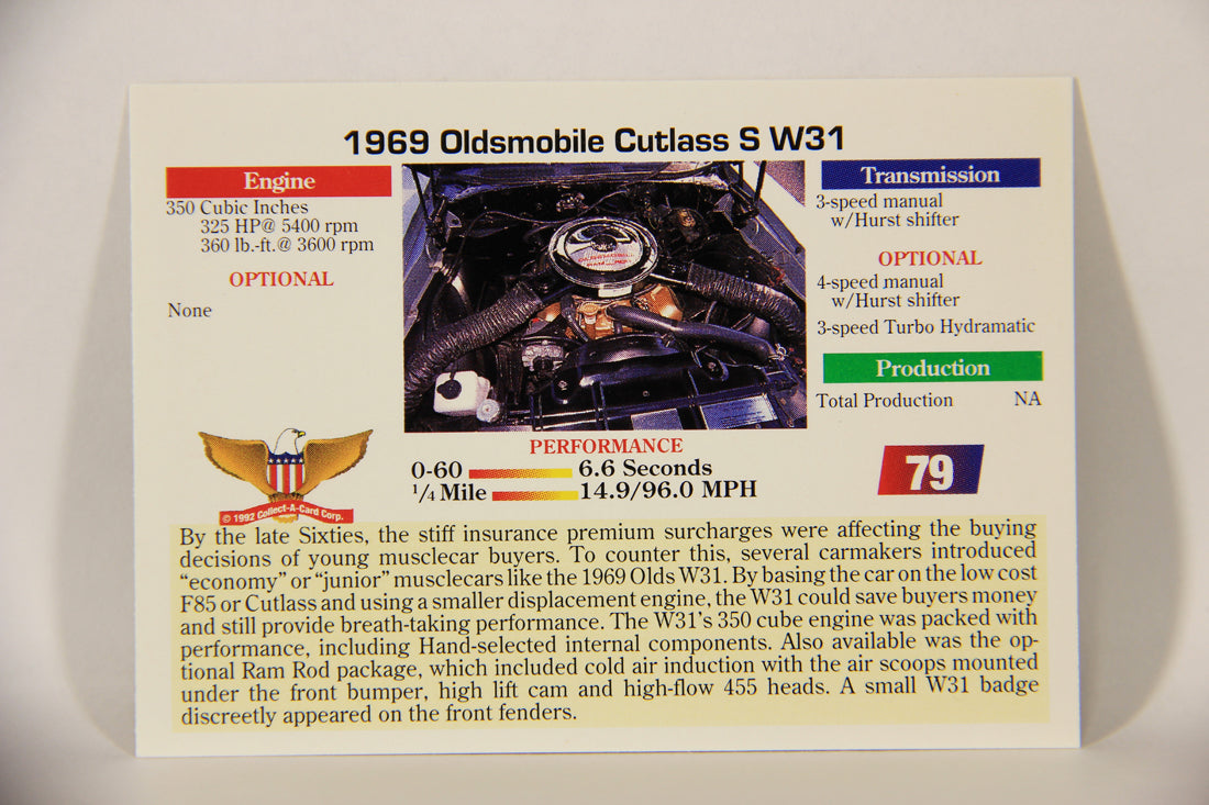 Musclecars 1992 Trading Card #79 - 1969 Oldsmobile Cutlass W31 L011421