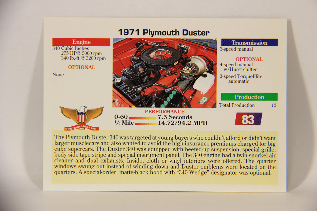 Musclecars 1992 Trading Card #83 - 1971 Plymouth Duster L011425